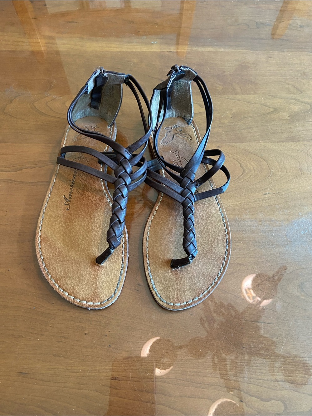 American Eagle Braided Strappy Leather Sandals - Brown. Size 9